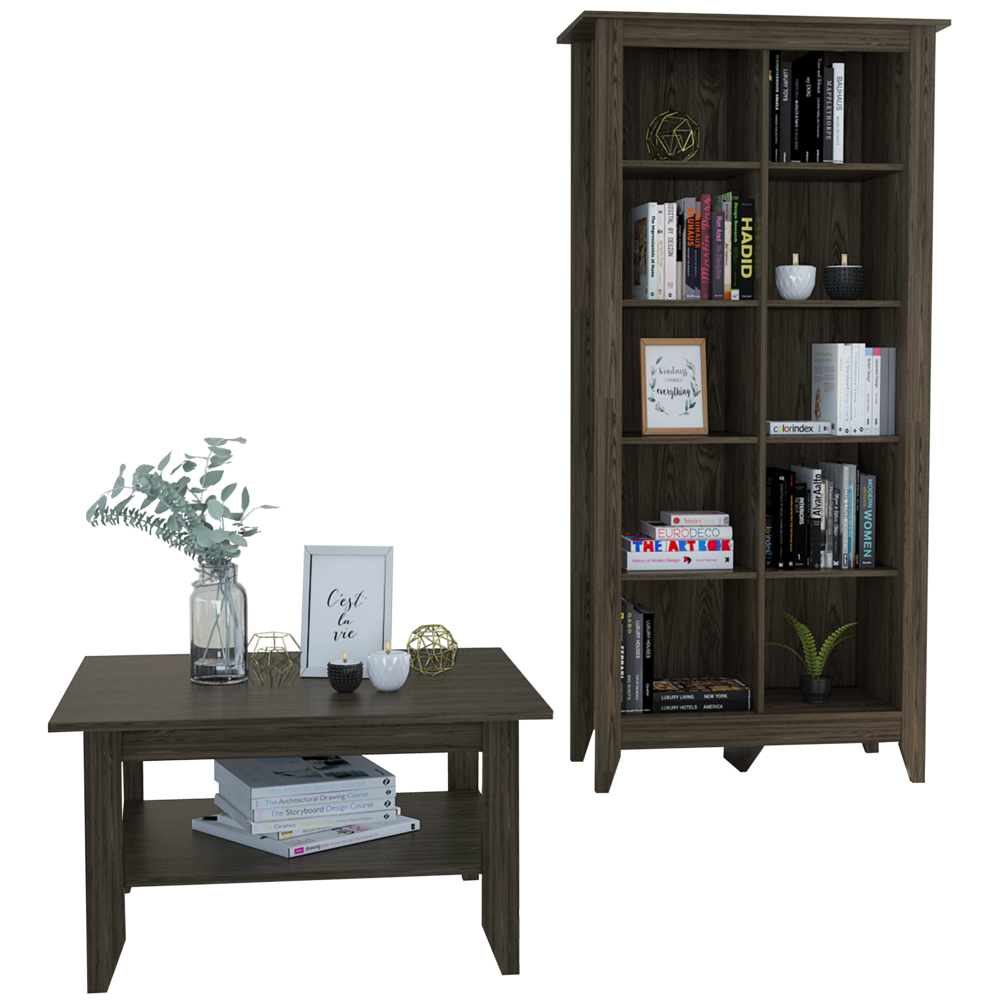 Mesa de Centro + Librero Essential Color Coñac Para Sala De Estar